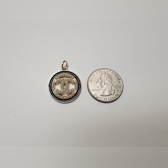 Upcycled CC Black and Gold-toned Logo Charm/Pendant - Picture 2 of 3